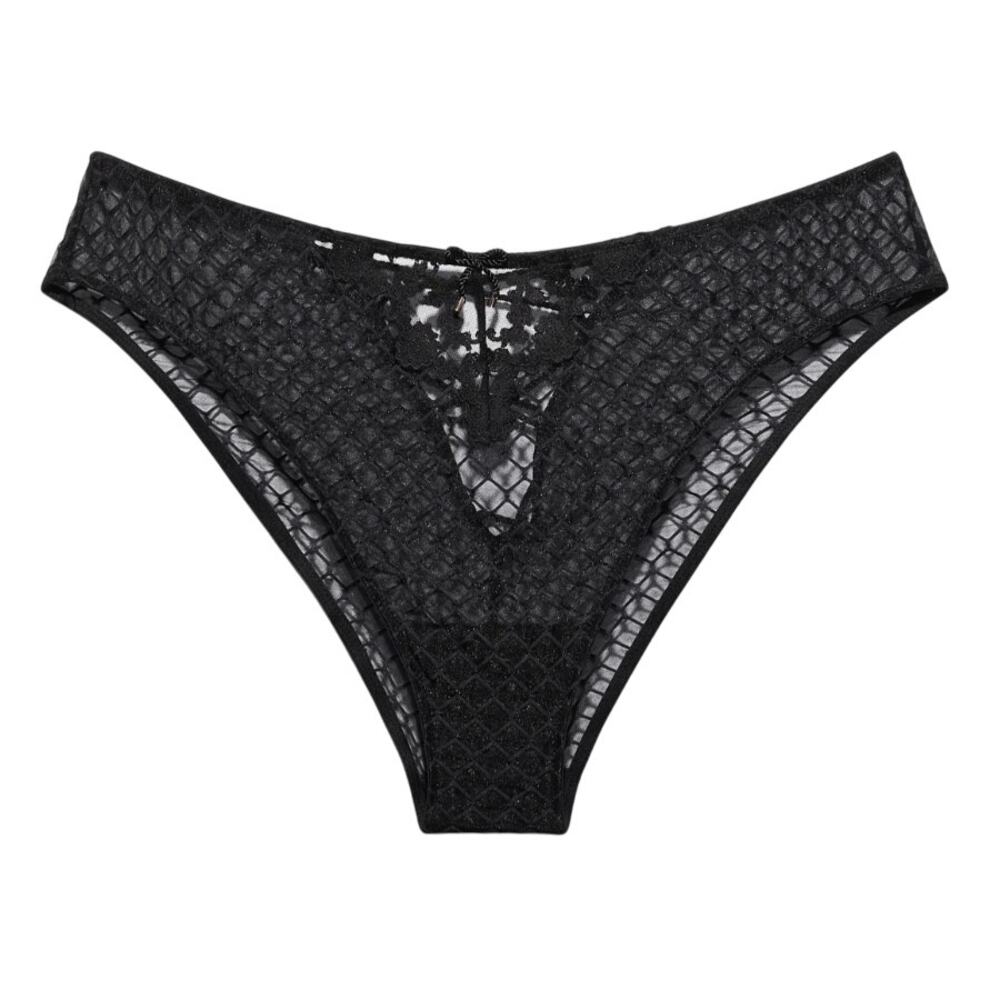 Savage X Fenty Baroque Bondage Open-Back Brazilian in Black, Size 1X